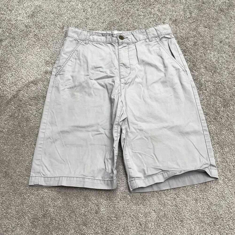 Old Navy Chino Shorts Boys Kids 14 Gray Flat Front Cotton Pockets Casual Outdoor